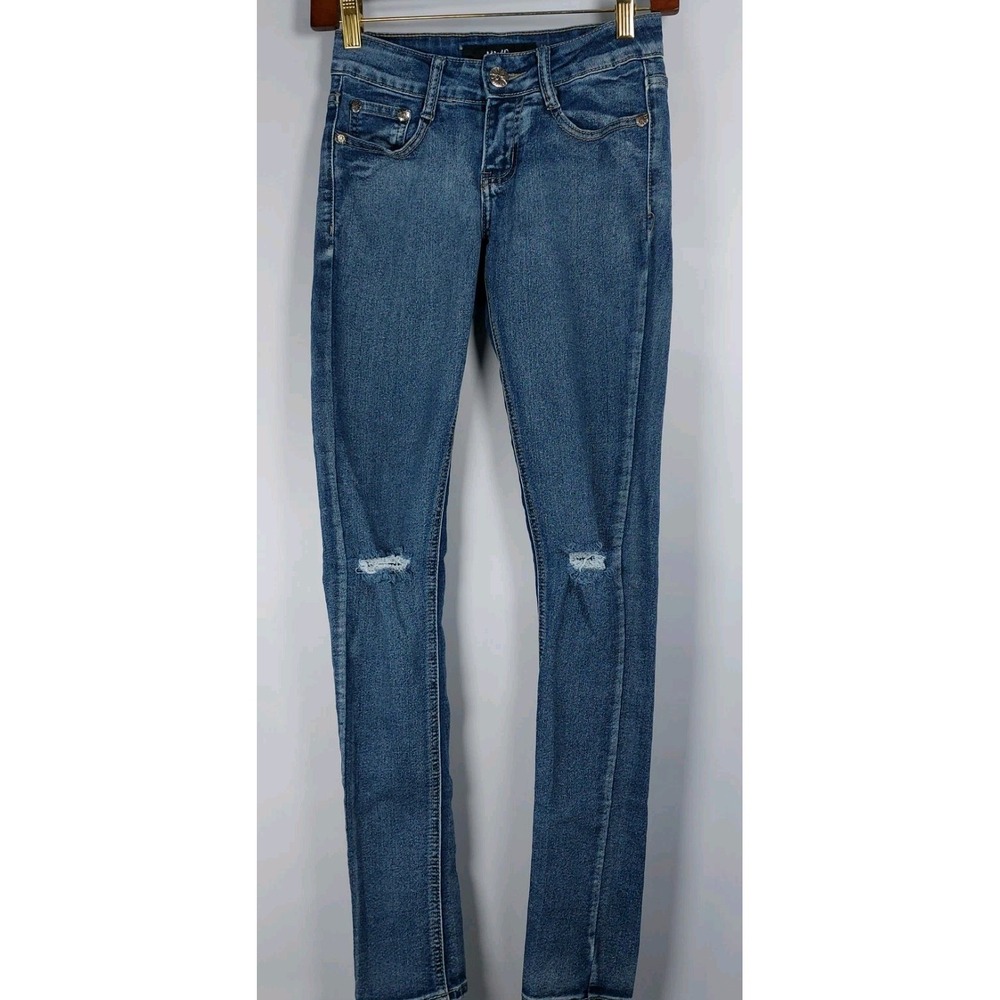 U.W.D Premium Skinny Jeans Womens Size 1 Medium Wash Stretch Low Rise Distressed